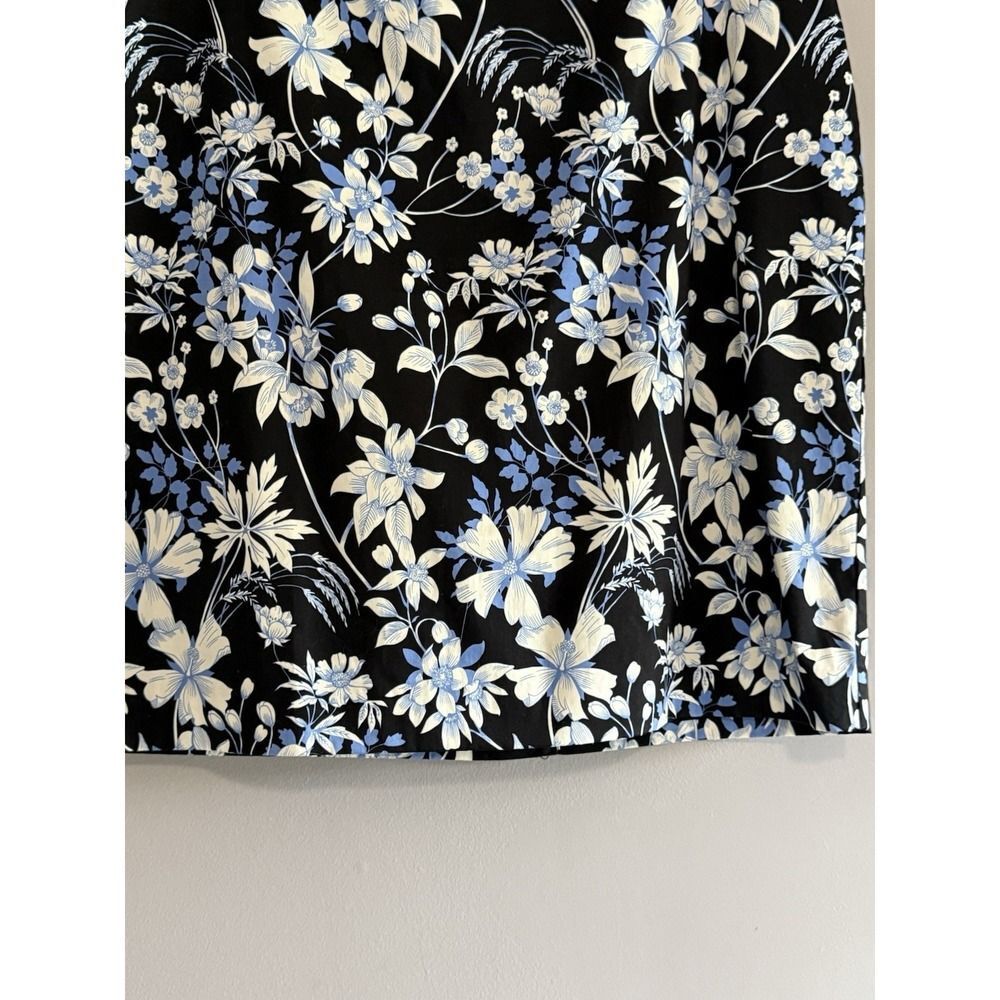 TALBOTS Garden Floral Pencil Skirt Sateen Office Career Knee Black Blue 16 Pet - Picture 8 of 16